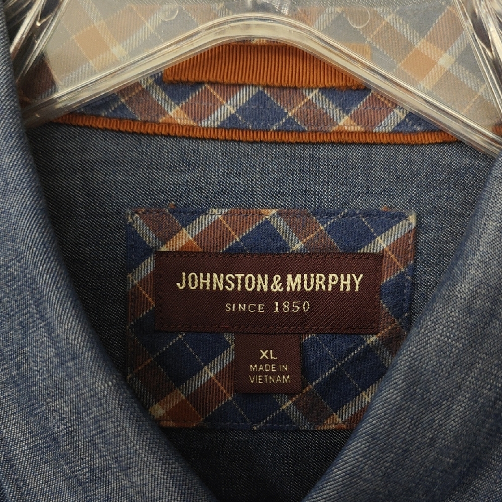 Johnston & Murphy Blue and Brown Plaid Shirt